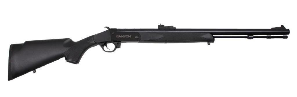 Traditions Canyon Break Action Rifle - R720034: Canyon Break Action Rifle 50 cal, 24" round blued barrel, black synthetic stock, black adjustable sights.