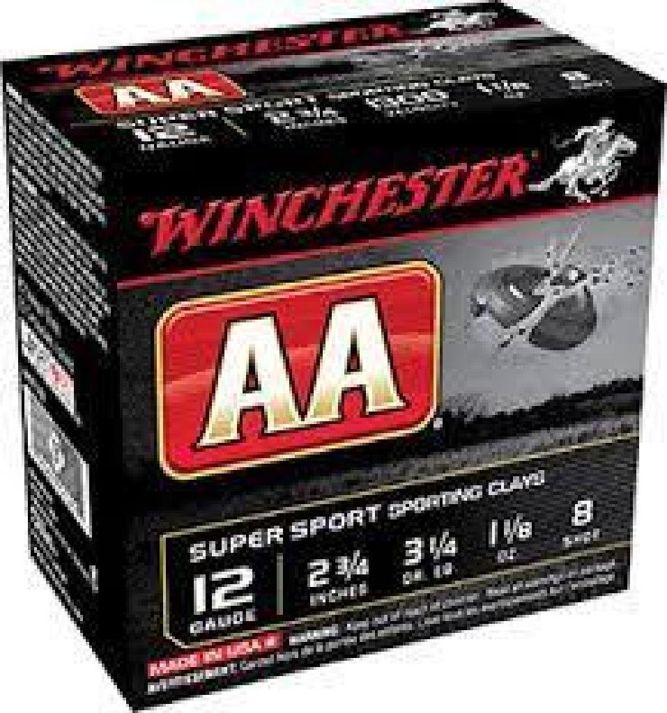 NEW!! WIN AA SS 12GA 2.75" #8 250 Rounds - UPC Code:: Manufacturer: Winchester Model: AA Supersport Sporting Clay Caliber: 12Ga 2.75" Grain Weight: #8 Ounce of Shot: 1 1/8 oz Type: Shotshell Units per Box: 25 Units per Case: 250