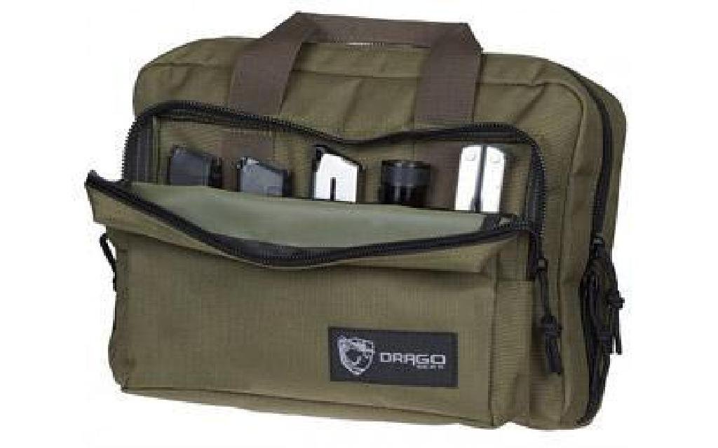 !NEW! DRAGO GEAR DOUBLE PISTOL CASE GRN 815778011413: Product Specifications UPC Code: 815778011413 Manufacturer: Drago Gear Model: Double Pistol Case Type: Pistol Case Finish/Color: OD Green Size: 12.5" x 9.5" x 4.5" Accessories: 5 Internal Magazine Hol