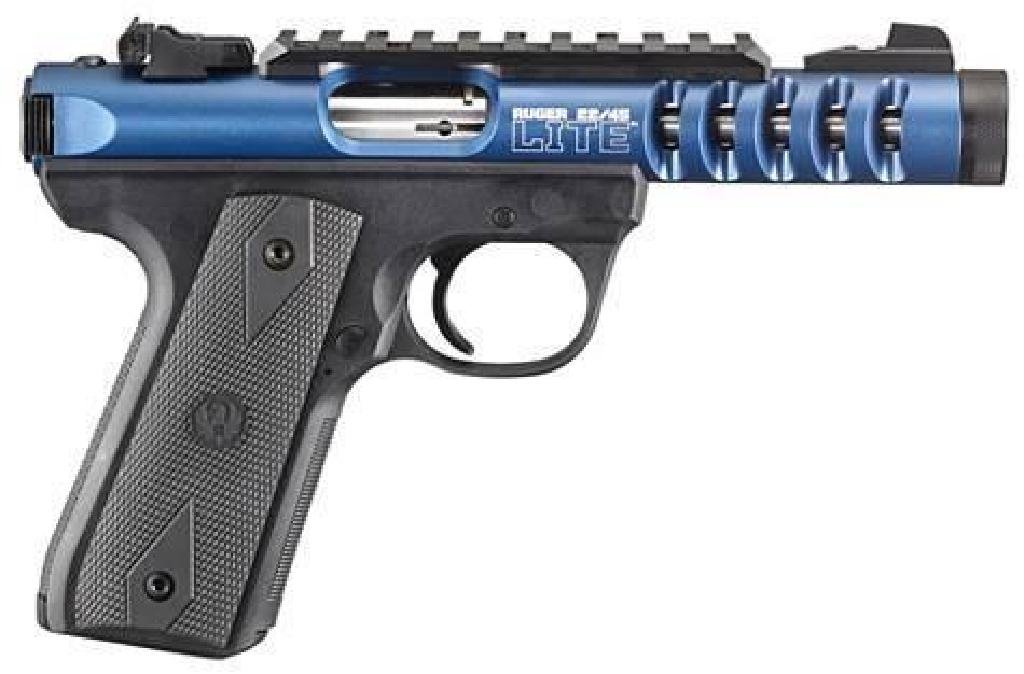 !NEW! RUGER MARK III 22/45 LITE 22 LR 736676039081: FAMILY:Mark III Series MODEL:Mark III 22/45 Lite TYPE:Semi-Auto Pistol ACTION:Single Action FINISH:Blue Anodize STOCK/FRAME:Polymer Frame STOCK/GRIPS:Black Laminate Grip SPC FEATURE:Threaded Barrel Mo