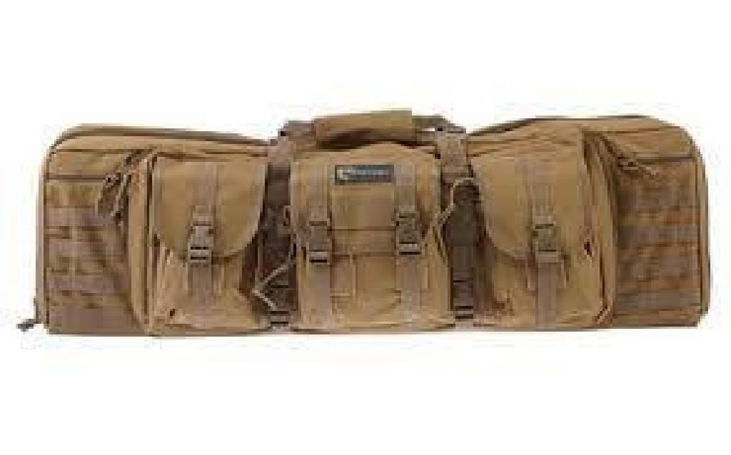 _NEW!_ Drago Gear 12-301TN Tactical Double Gun Case 36": Type:Double Gun Case Color:Tan Dimensions:36" x 14" x 12.5" Material:600D Polyester Airline Approved:Yes Pressurized:No Hardware:Dual Zippered Storage Area Crushproof:No Guns Held:2