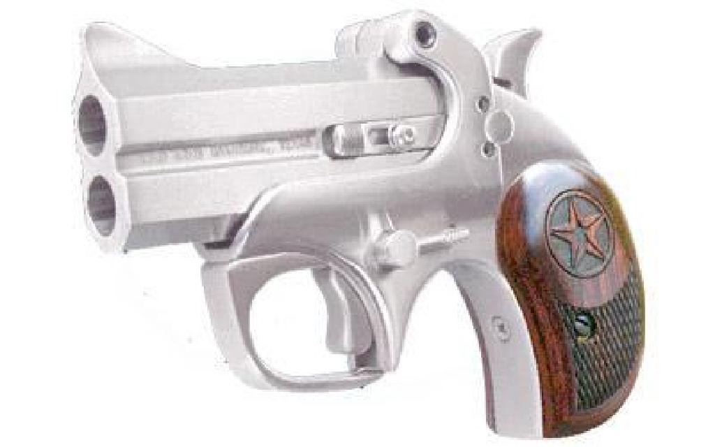 ^NEW^ BOND TEXAS DEFENDER W/TG 22MAG 3" 855959002106: Product Specifications UPC Code: 855959002106 Manufacturer: Bond Arms Model: Texas Defender Action: Derringer Caliber: 22WMR Barrel Length: 3" Frame/Material: Steel Finish/Color: Stainless Grips/Stock