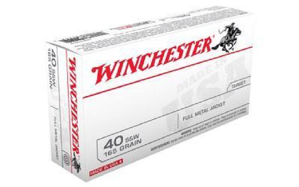 *AMMO* WINCHESTER USA 40SW 165 GR FMJ (500 ROUNDS) BEST: (500 ROUNDS) Mfr Items:Winchester Ammo Category:CENTERFIRE HANDGUN ROUNDS Caliber:40 Smith & Wesson Bullet Type:Full Metal Jacket Bullet Weight:165 GR Muzzle Energy:412 ft lbs Muzzle Velocity:1060 fps