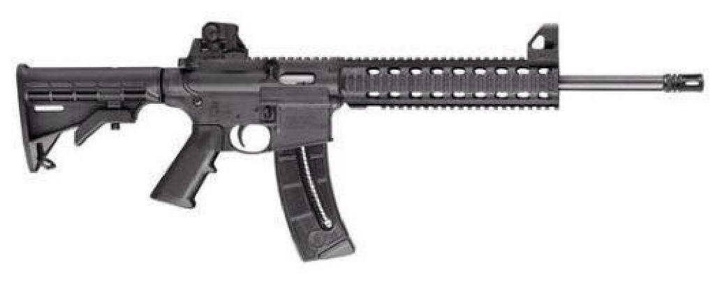 _NEW!_ SMITH AND WESSON M&P15-22 22 LR 022188142280: FAMILY:M&P Series MODEL:M&P15-22 TYPE:Rifle ACTION:Semi-Auto FINISH:Matte Black STOCK/FRAME:Collapsible / Folding Stock STOCK/GRIPS:6 Position Adjustable SPC FEATURE:Threaded Barrel Model CALIBER/GAUG