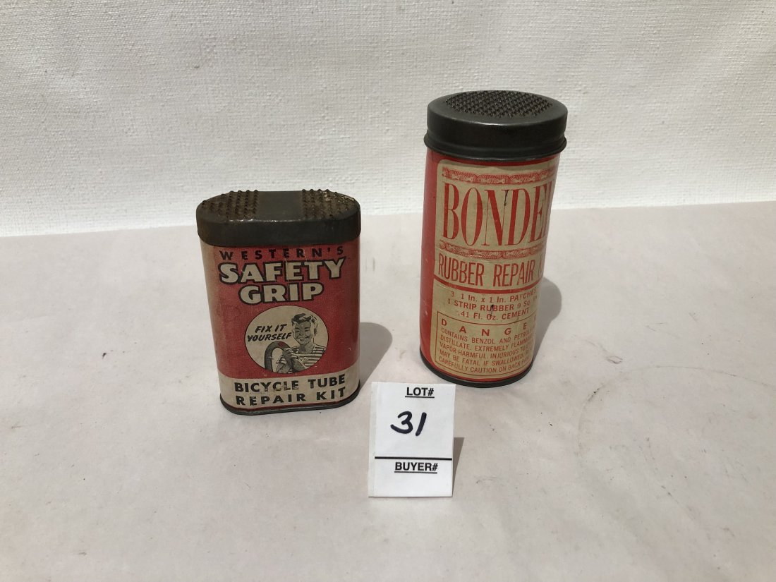 Two Vintage Rare Bicycle Tube Repair Kit Cans (1 of 4)