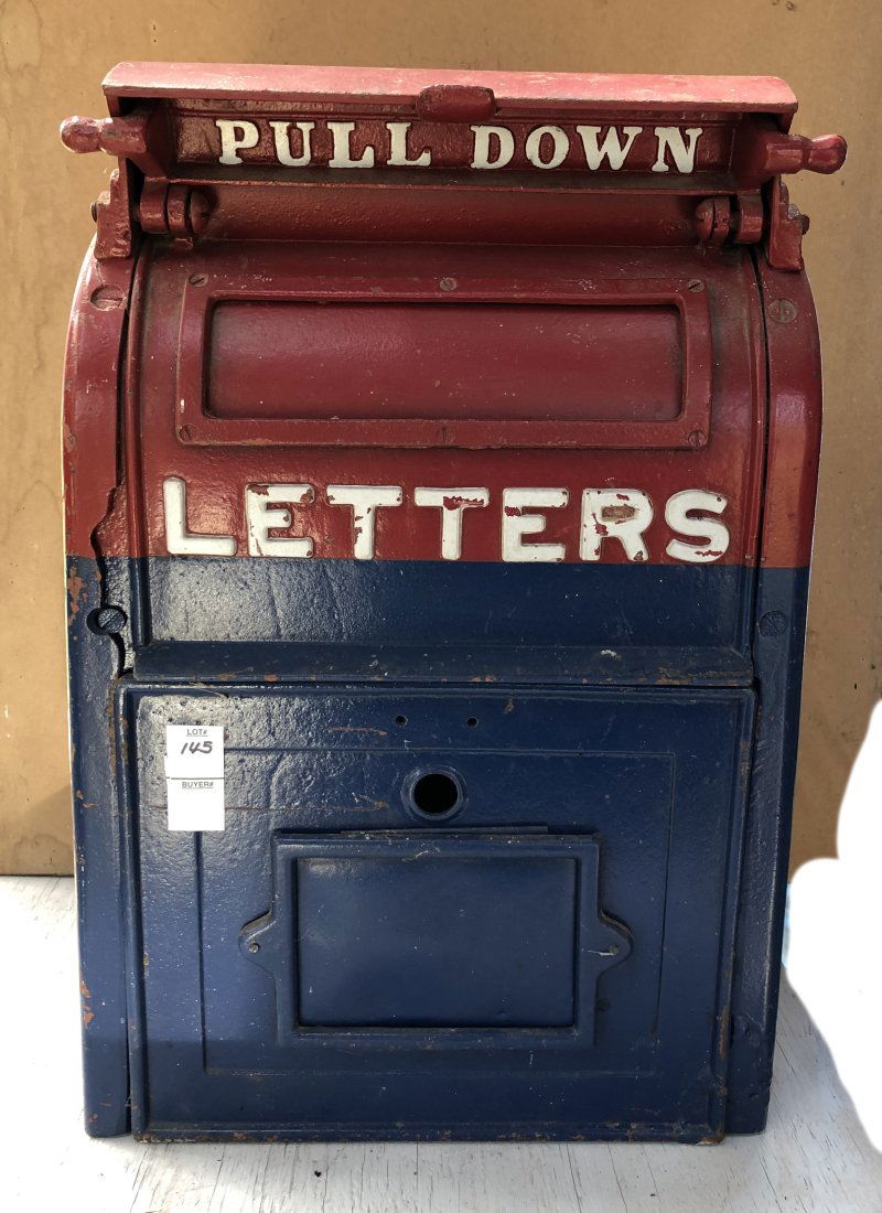 Postal Post Office Mail Collection Box POST OFFICE MAIL BOX 1927 Metal U.S. Mail Letter Drop Box: Vintage 1927 Metal U.S. Mail Letter Drop Box by Danville Stone & MFG. Co out of Danville, PA.