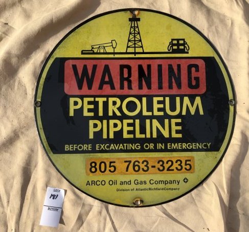 Vintage Round Petroleum Pipeline ARCO Oil and Gas Sign (1 of 2)