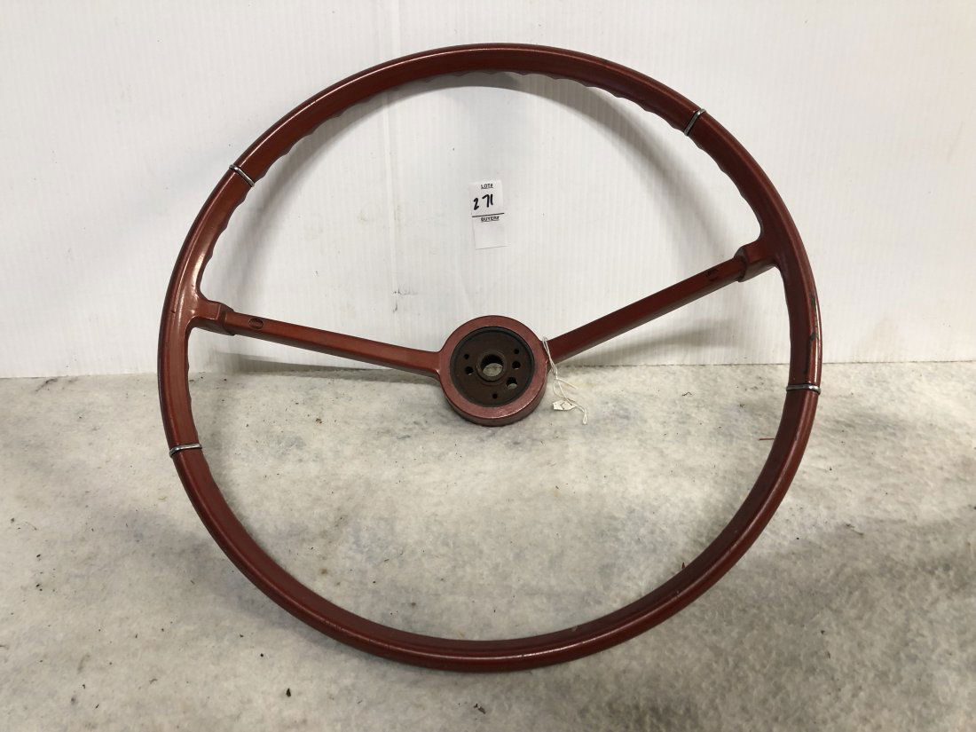 Chevrolet dodge ford Vintage Red Steering Wheel: Vintage Red Steering Wheel. Two chrome strips on each side, 2 pole. Approximately 16 ½” outer diameter and 3 ¼:” inner diameter.