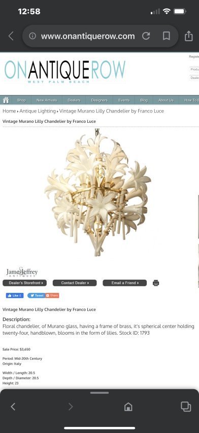 Vintage Murano Lilly Chandelier by Franco Luce Floral Brass Lillies: Vintage Murano Lilly Chandelier by Franco Luce Floral Brass Lillies