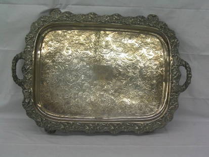 L512-Early Silver Plate large tray with handles: Silver plate tray with handles.29" x 20"