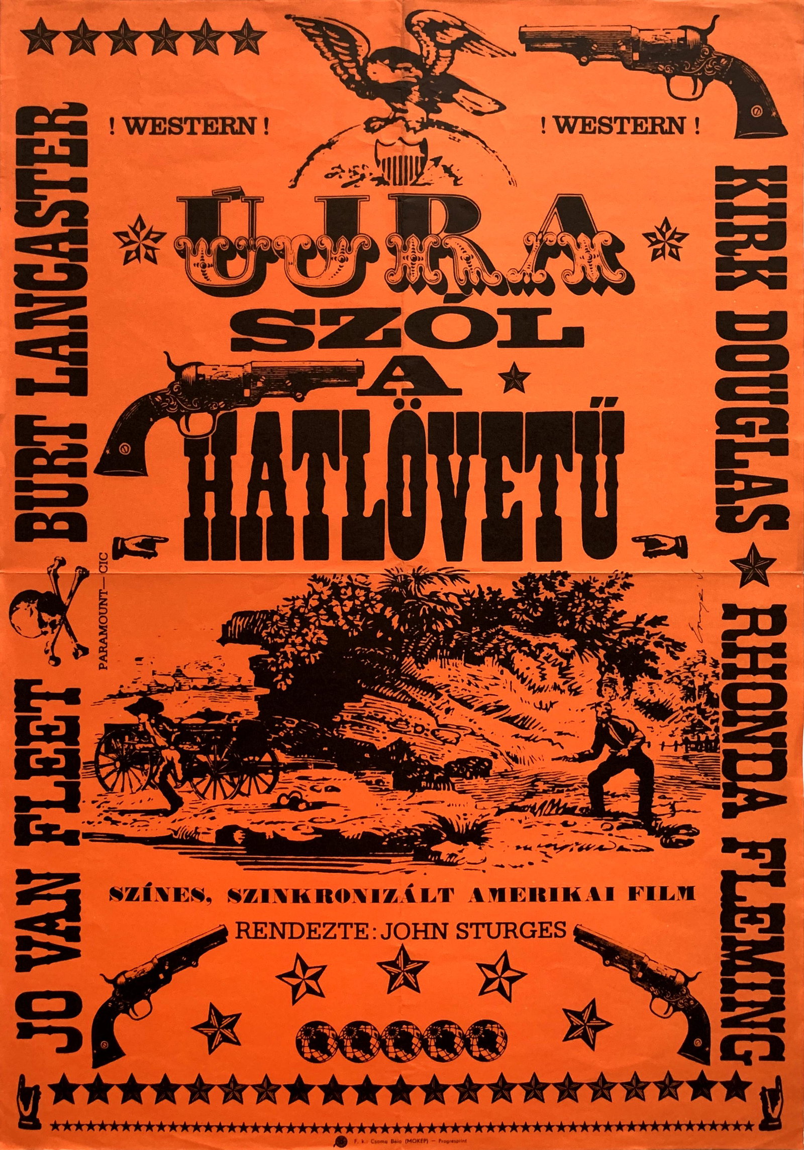 Movie Poster Western Gunfight at the O.K. Corral 1981: Artist: Sandor Ernyei. Year: 1981. Size: cca. 42 x 59 cm. Condition: Fine, light fold marks and wear. Gunfight at the O.K. Corral is a 1981 vintage Hungarian movie poster for an US western film direct