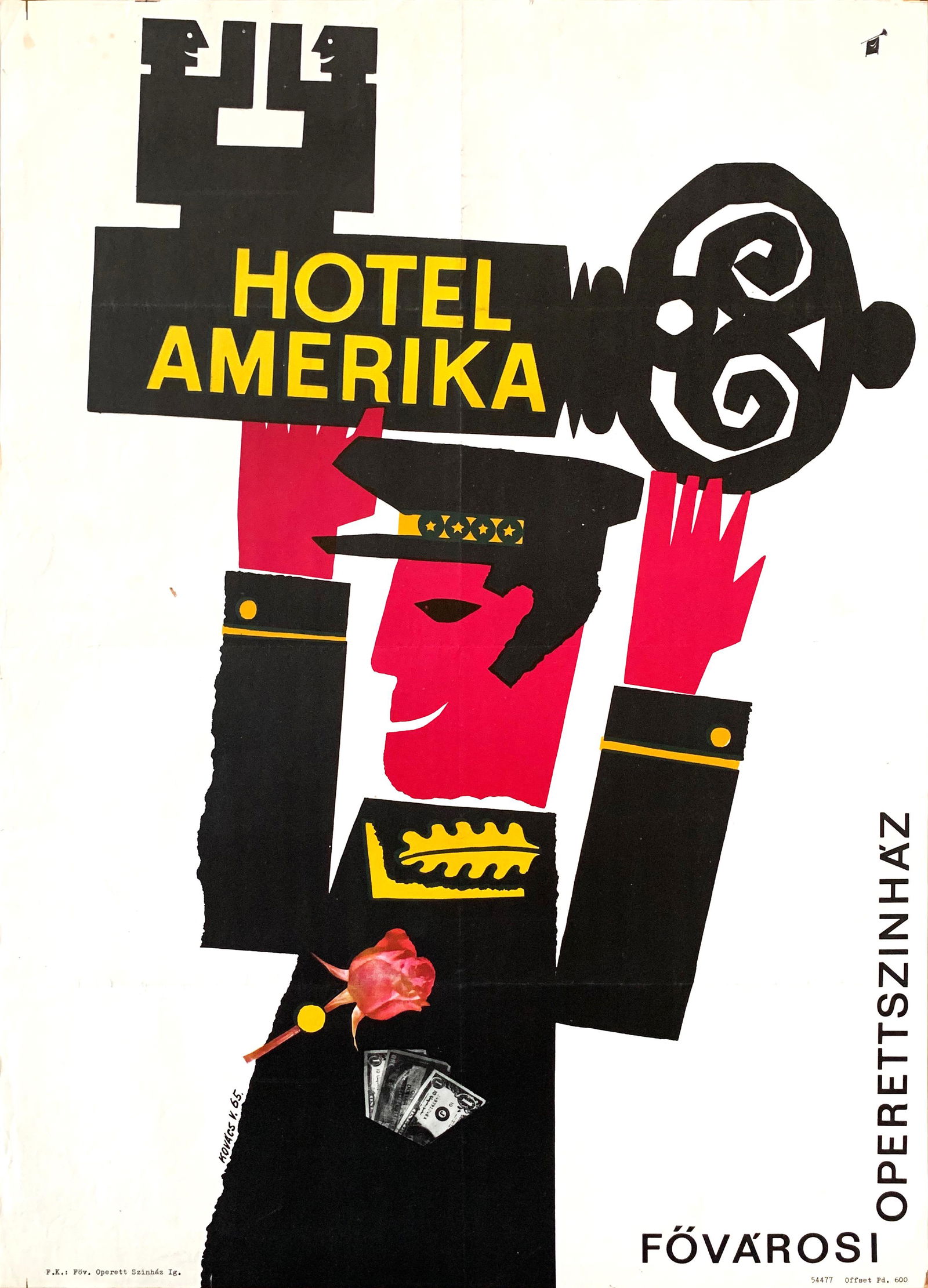 Advertising Poster Theatre Hotel America 1965: Artist: Vilmos Kovacs. Year: 1965. Size: cca. 70 x 50 cm. Condition: Fine, light fold marks and wear.