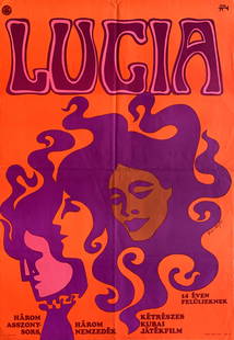 Movie Poster Lucia 1970: Artist: So-Ky. Year: 1970. Size: cca. 59 x 84 cm. Condition: light wear and fold marks, small tears. Original vintage Hungarian first release film poster. LucÃ­a is a 1968 Cuban black-and-white dram