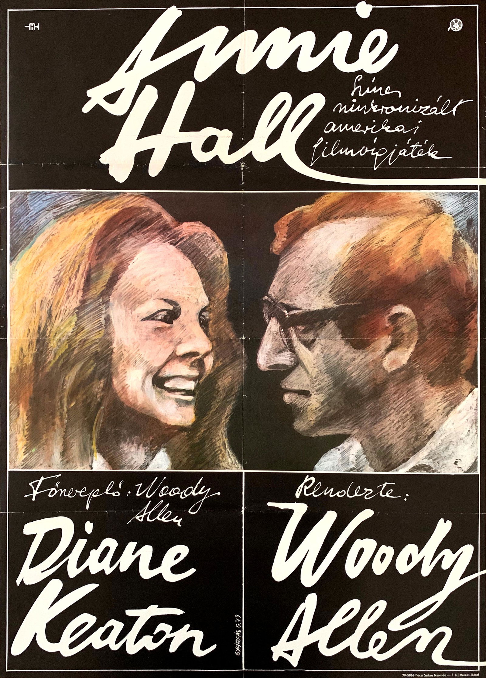 Movie Poster Annie Hall 1979: Artist: Gabor Gyarfas. Year: 1979. Size: cca. 84 x 59 cm. Condition: Fine, strong fold marks and wear. First release movie poster. Annie Hall is a 1977 American romantic comedy film directed by Woody