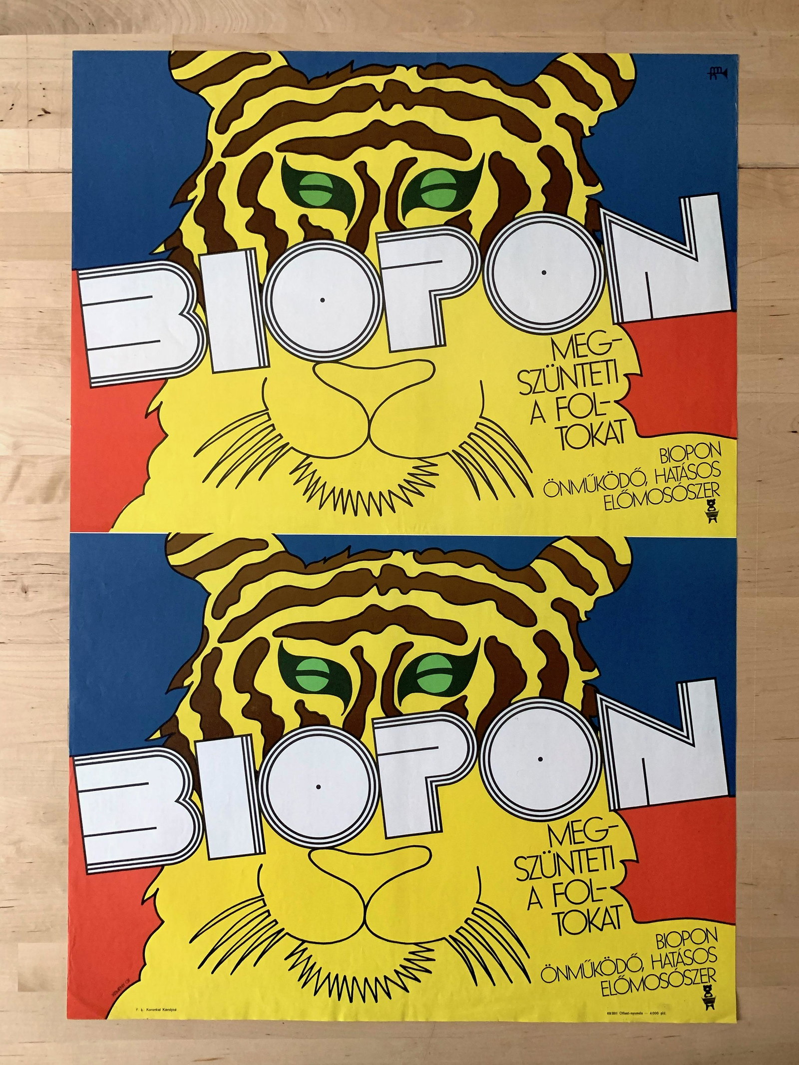 Advertising Poster Biopon washing powder 1969: Artist: Gyorgy Kemeny. Year: 1969. Size: cca. 84 x 56 cm. Condition: Fine, light wear and fold marks. Vintage Hungarian advertising poster. Biopon washing powder - Makes stains vanish. Biopon - All st