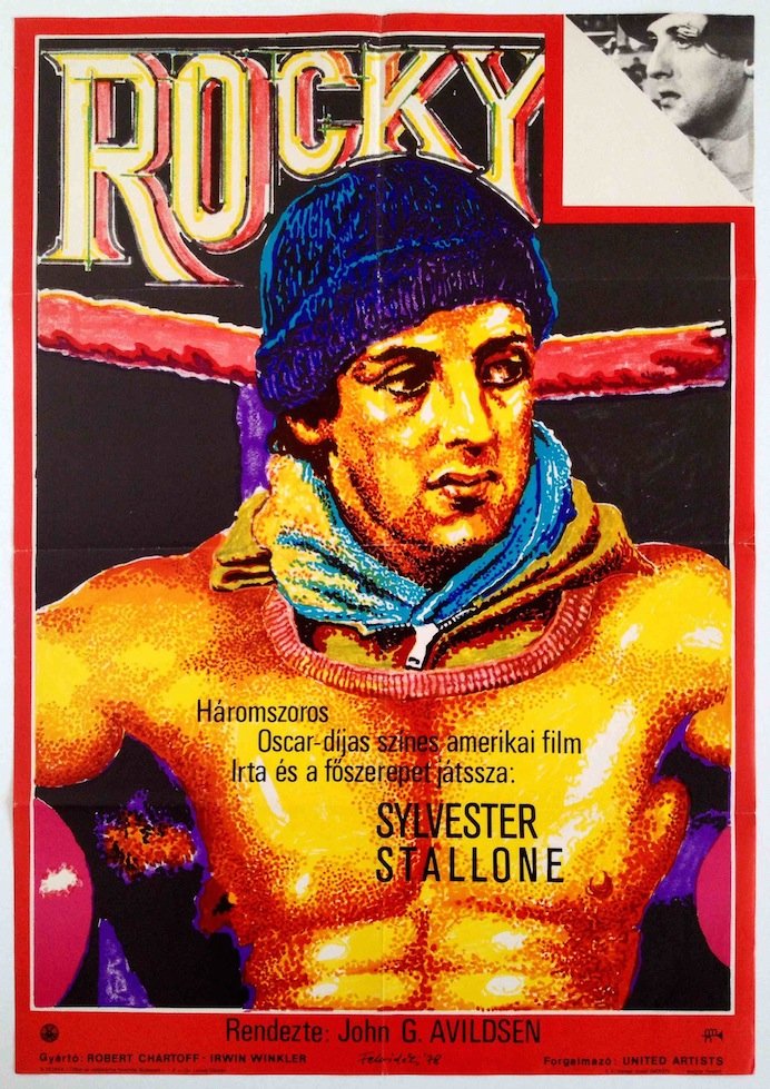 Rocky: Artist: Felvideki, András. 1978. 57,2 x 81 cm. 22,4 x 31,9 in. Paper, offset. Vintage Hungarian first release movie poster. Rocky Balboa (Sylvester Stallone), a small-time boxer gets a supremely rare