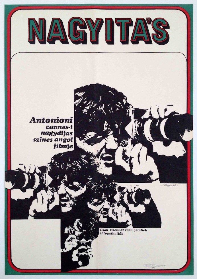 Blow Up: Artist: Szabo, Arpad. 1969. 57 x 82 cm. 22,4 x 32,3 in. Paper, intaglio. Vintage Hungarian first release movie poster. Blow-up, is a 1966 film directed by Michelangelo Antonioni about a photographer, 
