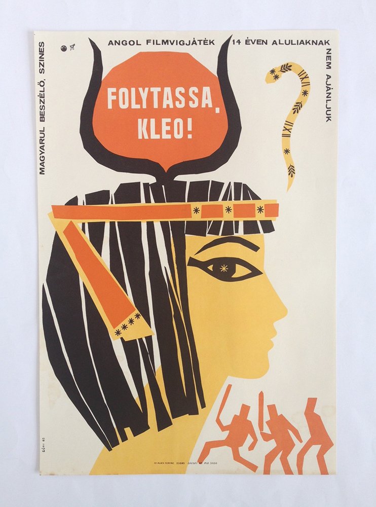 Carry on Cleo: Artist: Soti, Klara. 1965. cca 59x42 cm. Paper, offset. Decorative paper cut composition for an British comedy movie. Two Britons are captured and enslaved by invading Romans and taken to Rome. Hengis