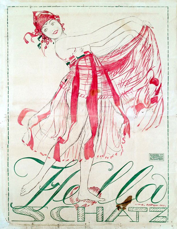 Hella Schatz: 1920. cca. 126 x 95 cm. Vintage poster. Paper, lithography. Decorative art deco poster by the prominent Croatian master, Otto Antonini. This is a very rare poster, which was designed by a major figure
