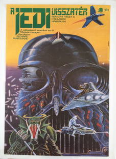 Star Wars: Return of the Jedi movie poster: From Helenyi, Tibor's estate. 1984. cca. A0 Two Sheet (119 x 84 cm). One impressive piece from Tibor Helenyi's famous Hungarian Star Wars poster series. The painted compositions reflect the movie's