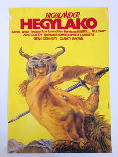 Highlander movie poster: From Helenyi, Tibor's estate. 1989. A1 One Sheet (cca. 84 x 55 cm). Hungarian vintage poster. Highlander is a 1986 British-American cult fantasy film directed by Russell Mulcahy and based on a story