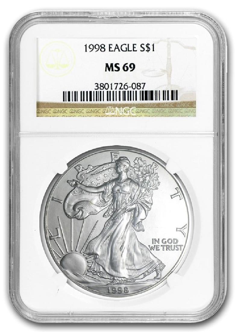 1998 NGC MS69 American 1 Oz. 0.999 Fine Silver Eagle (1 of 2)