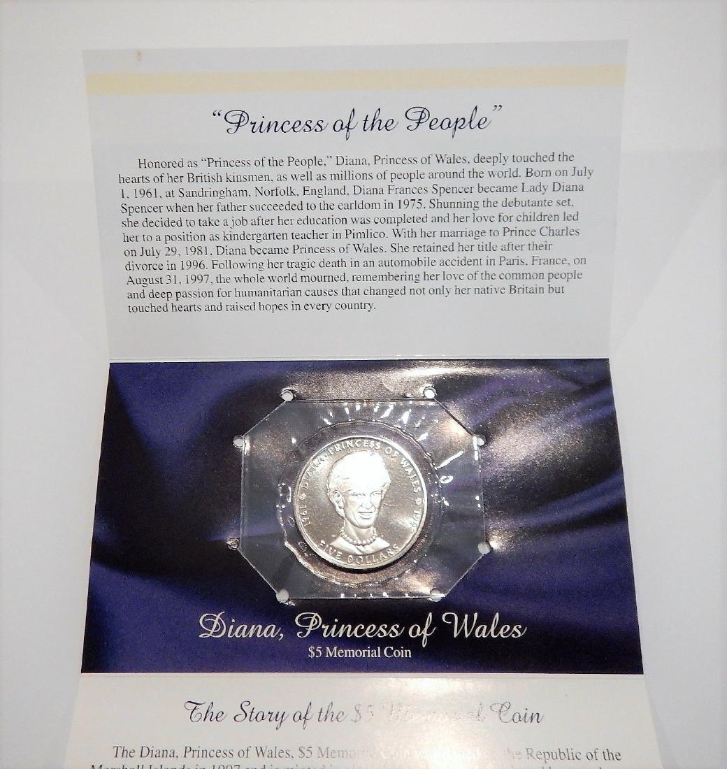 1997 Princess Diana Marshall Is. Deep Cameo Pr $5: 1997 Princess Diana Marshall Is. Deep Cameo Pr $5 Dollar Commem. Obv. Bust of Diana Princess of Whales who died in a Auto Accident on Aug 31 1997. in Paris Fr. Rev. Marshall is. Coat of Arms