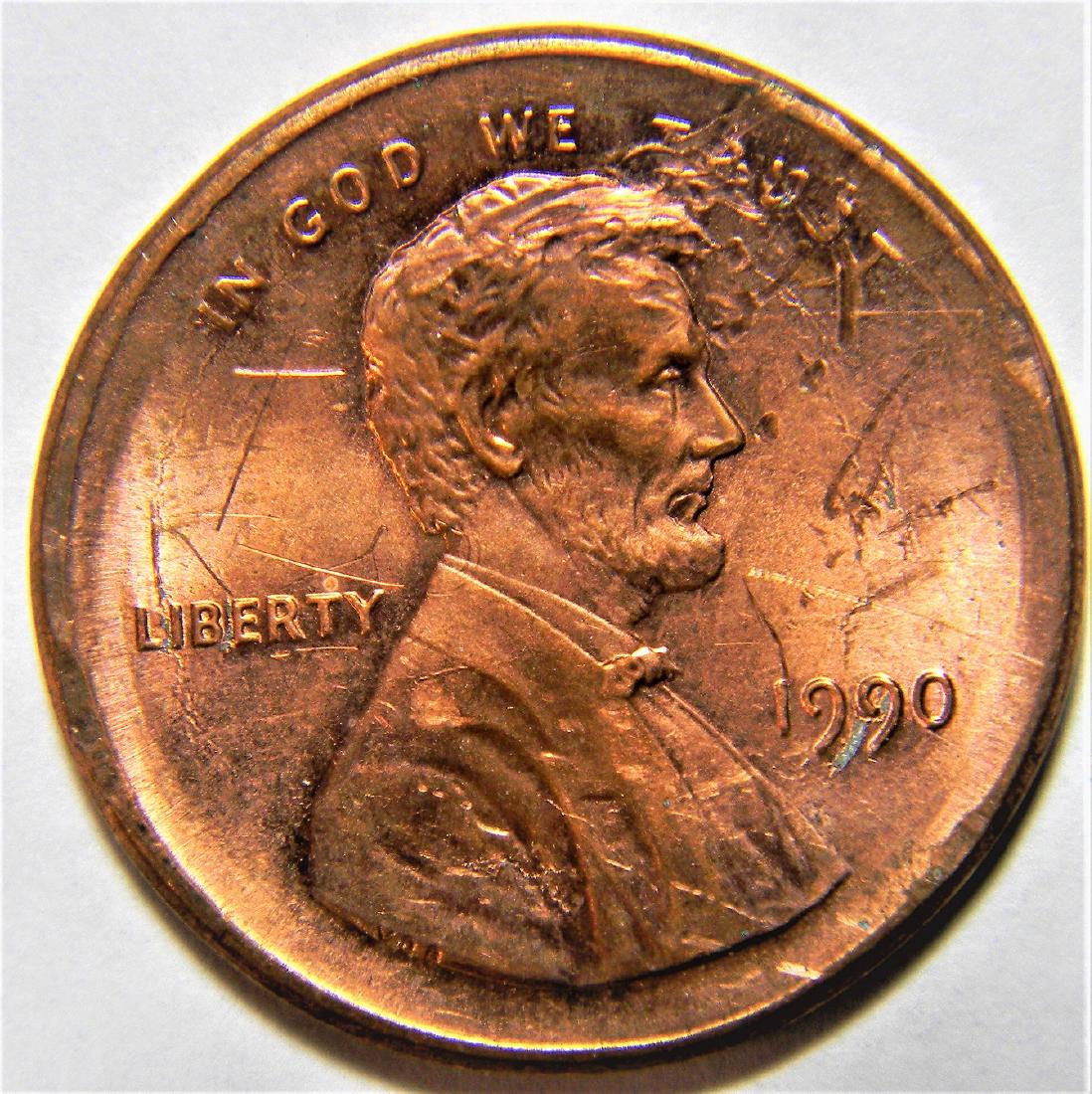 1990 "Error" Lincoln Memorial Cent, Broad Strike (1 of 2)