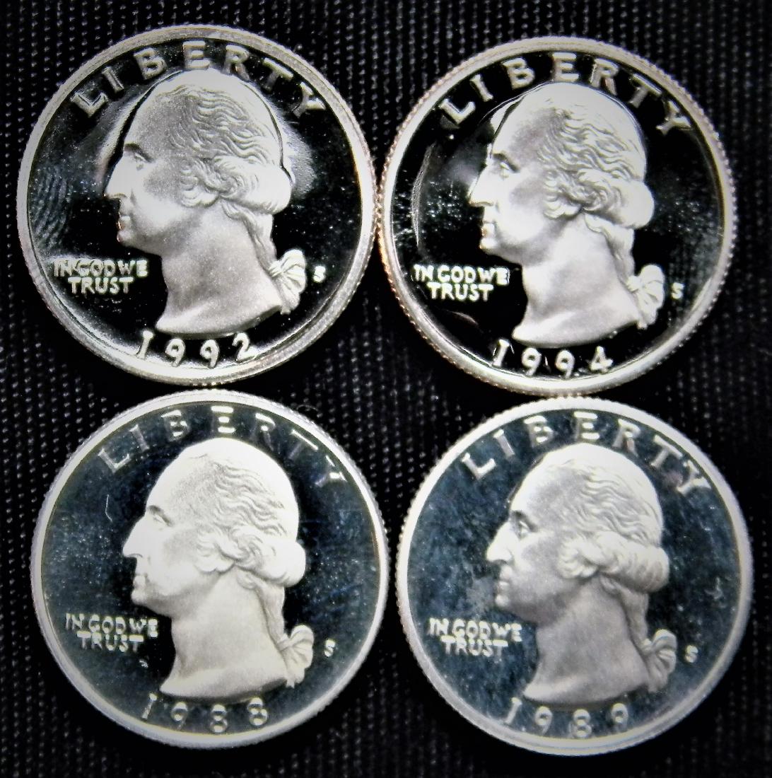 (4) Proof Washington Quarters, 1988-S, 1989-S, 1992-S & (1 of 2)