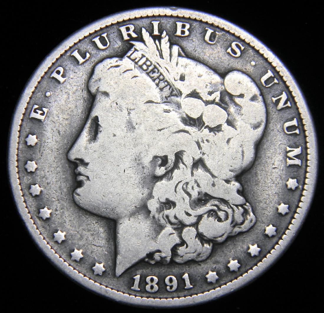 1891 Morgan Silver Dollar America's Gilded Age. Great: 1891 Morgan Silver Dollar. Great details Mint: Philadelphia. Mintage: 8,693,556 ; Weight 26.73 grams, 0.900 fine silver, 0.7734 oz. ASW. Designer George T Morgan: Obv. Morgan Dollar depicts Libertyâ�