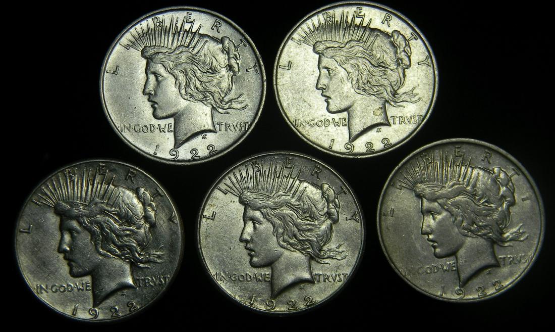 5X 1922 D & S High Grade Peace Dollar Group (1 of 2)