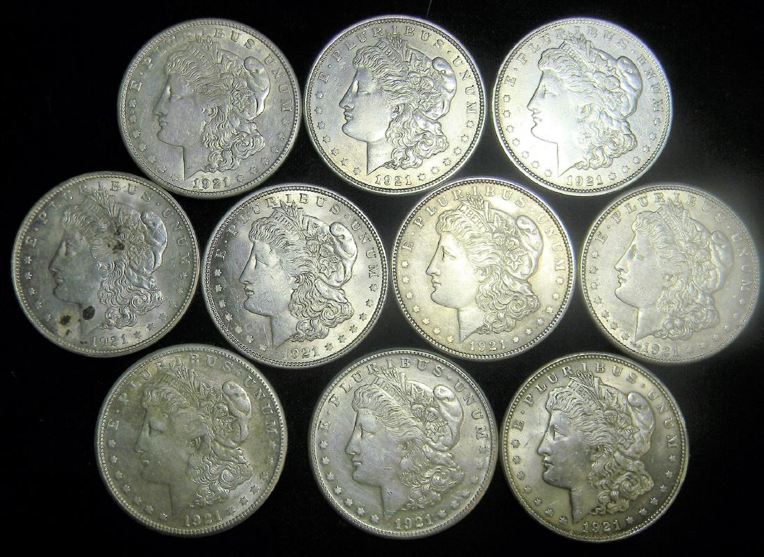10 X 1921 P,D,S Morgan Silver Dollars High Grade (1 of 2)