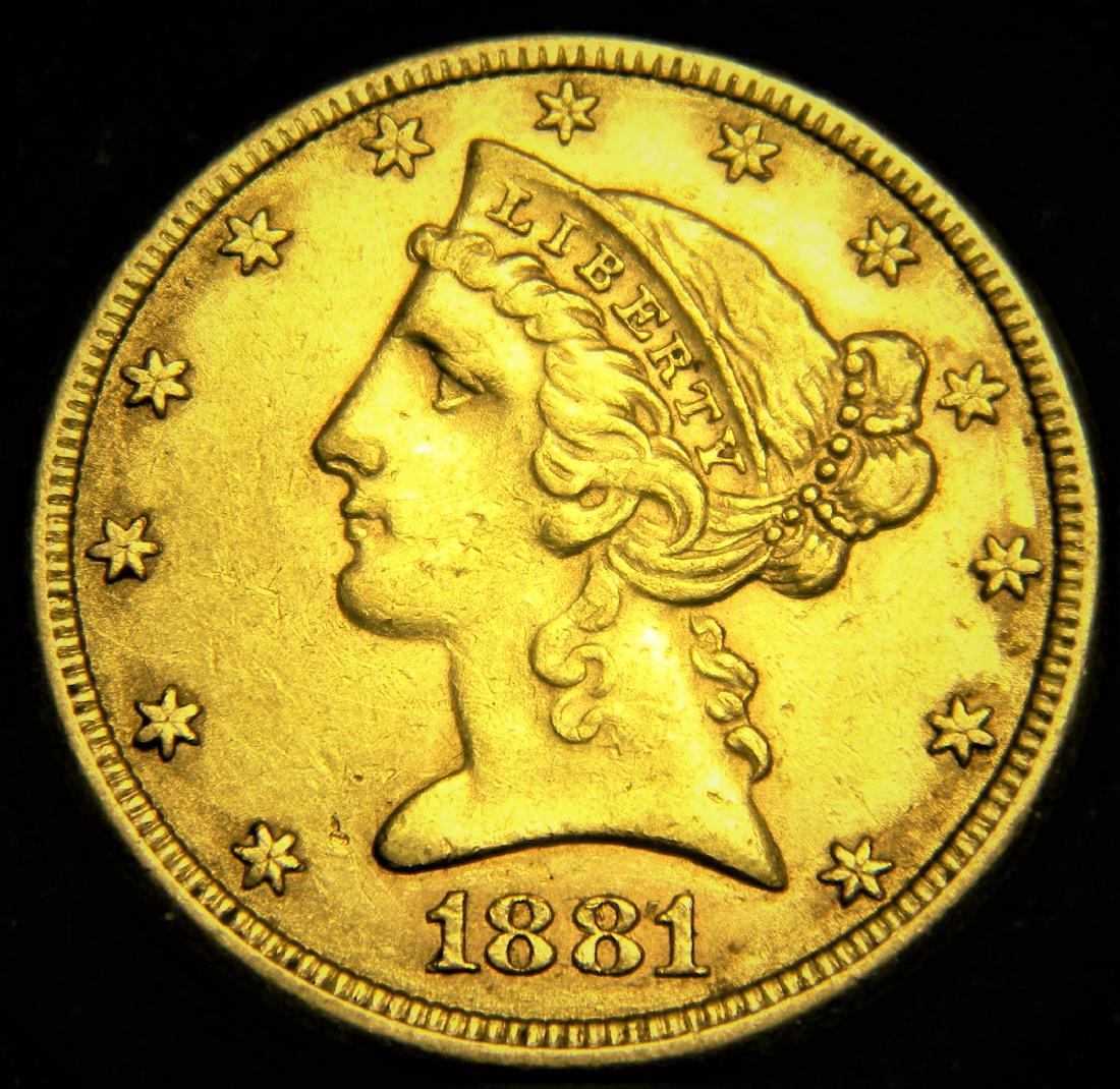 1881 Liberty Coronet Head $5 Half Eagle Gold Variety 2 (1 of 2)