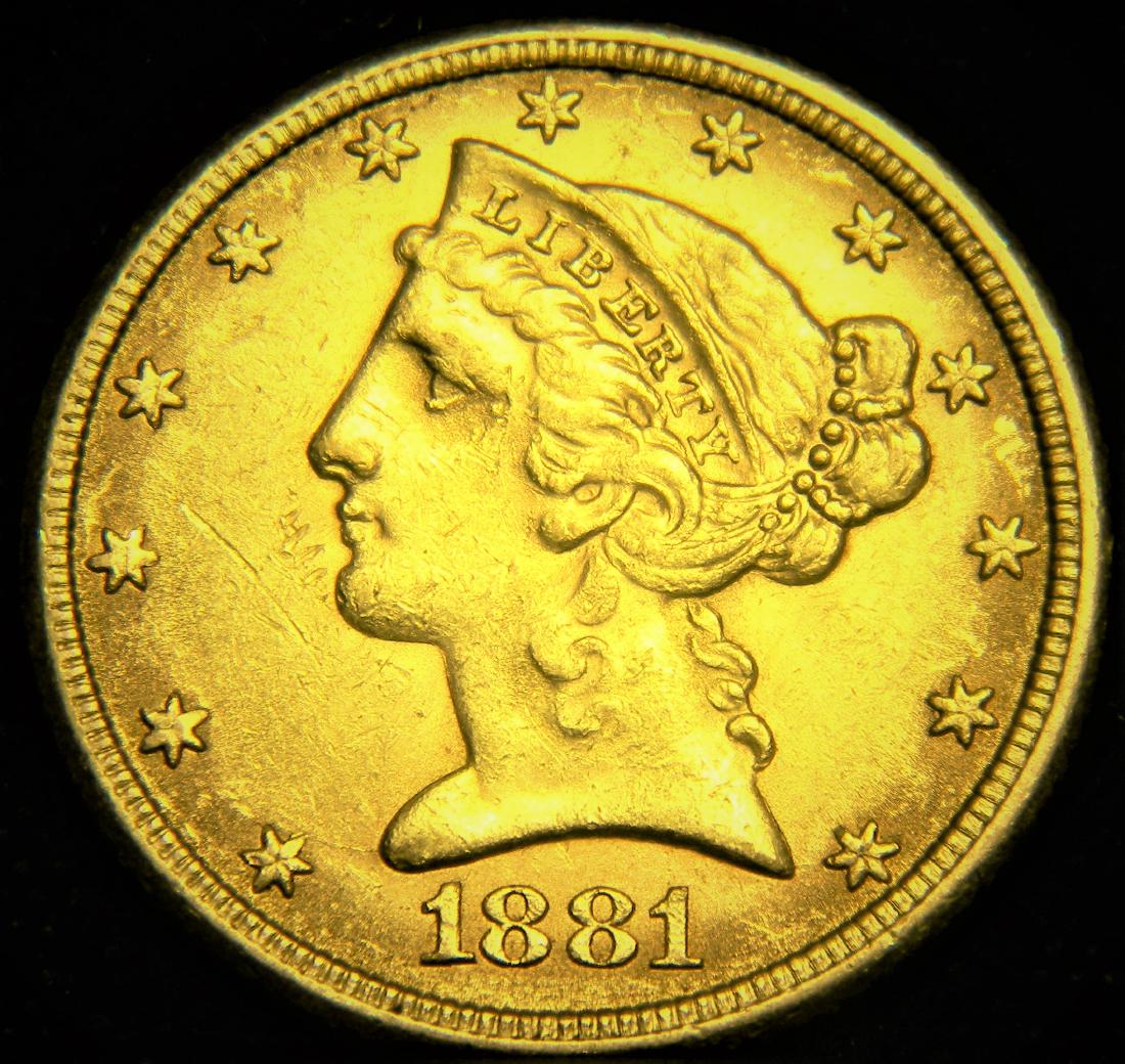 1881 Liberty Coronet Head $5 Half Eagle Gold Variety 2 (1 of 2)