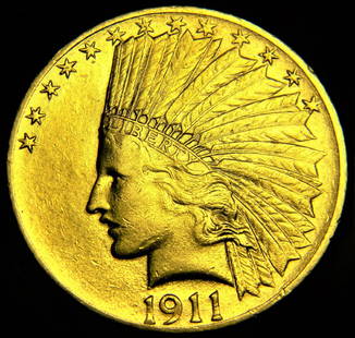 1911 Choice Uncirculated $10 Indian Head Eagle: 1911 Choice Uncirculated $10 Indian Head Eagle Designer Augustus Saint Gaudens Weight: 16.718 Grams .900 Gold .100 Copper Mintage: 505,500 Mint: Philadelphia Obv. portrait of Liberty, facing left. She