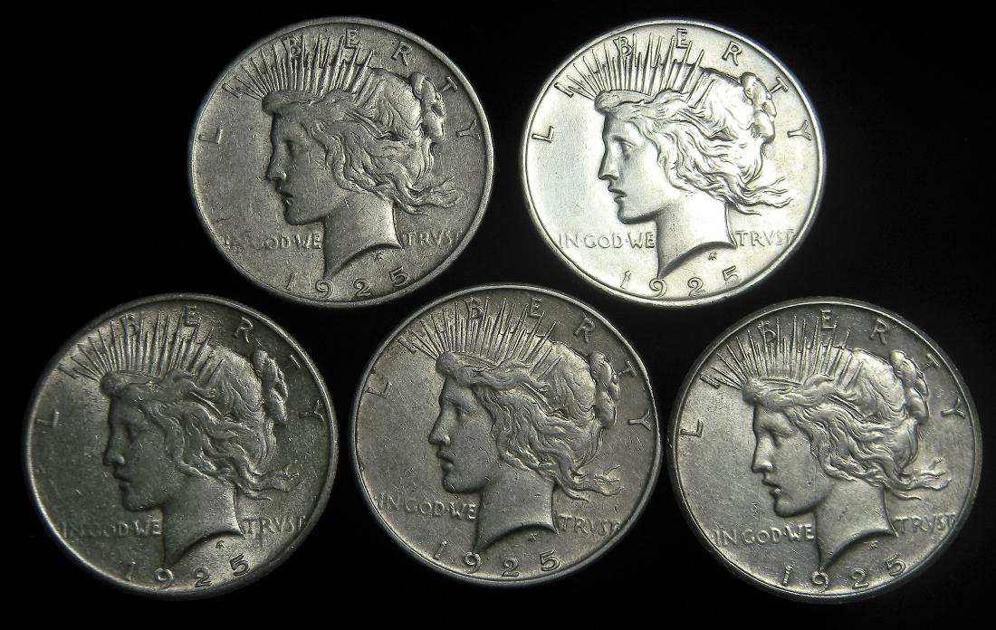 5X 1925 Better Date Peace Dollars Nice Coins!!!! (1 of 2)