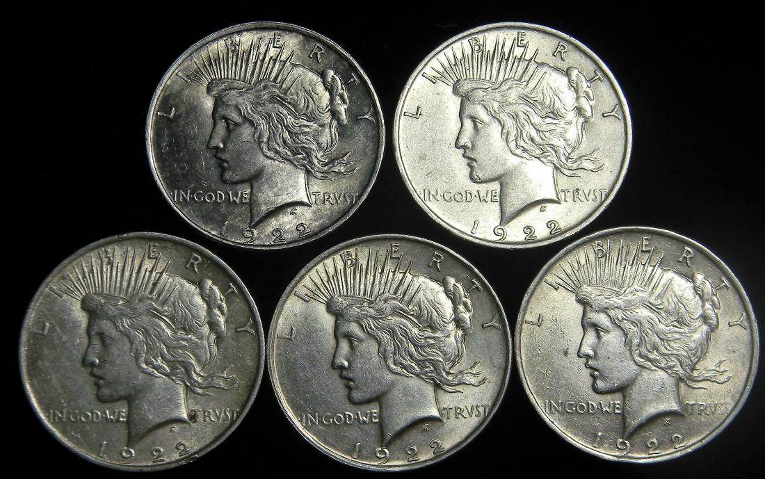 5X 1922 Early Date Peace Dollars Nice High Grade (1 of 2)