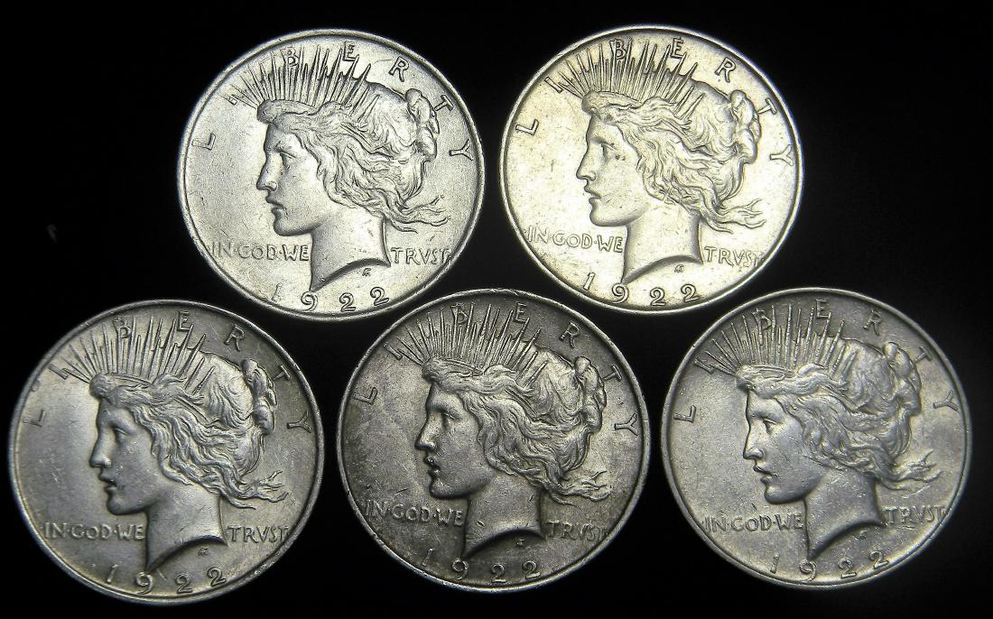 5X 1922 Early Date Peace Dollars Nice High Grade (1 of 2)