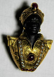 Rare "Nardi" 18K Gold Blackamoore Diamonds Ruby's &: Rare "Nardi" 18K Gold Blackamoore Diamonds Ruby's & Pearls