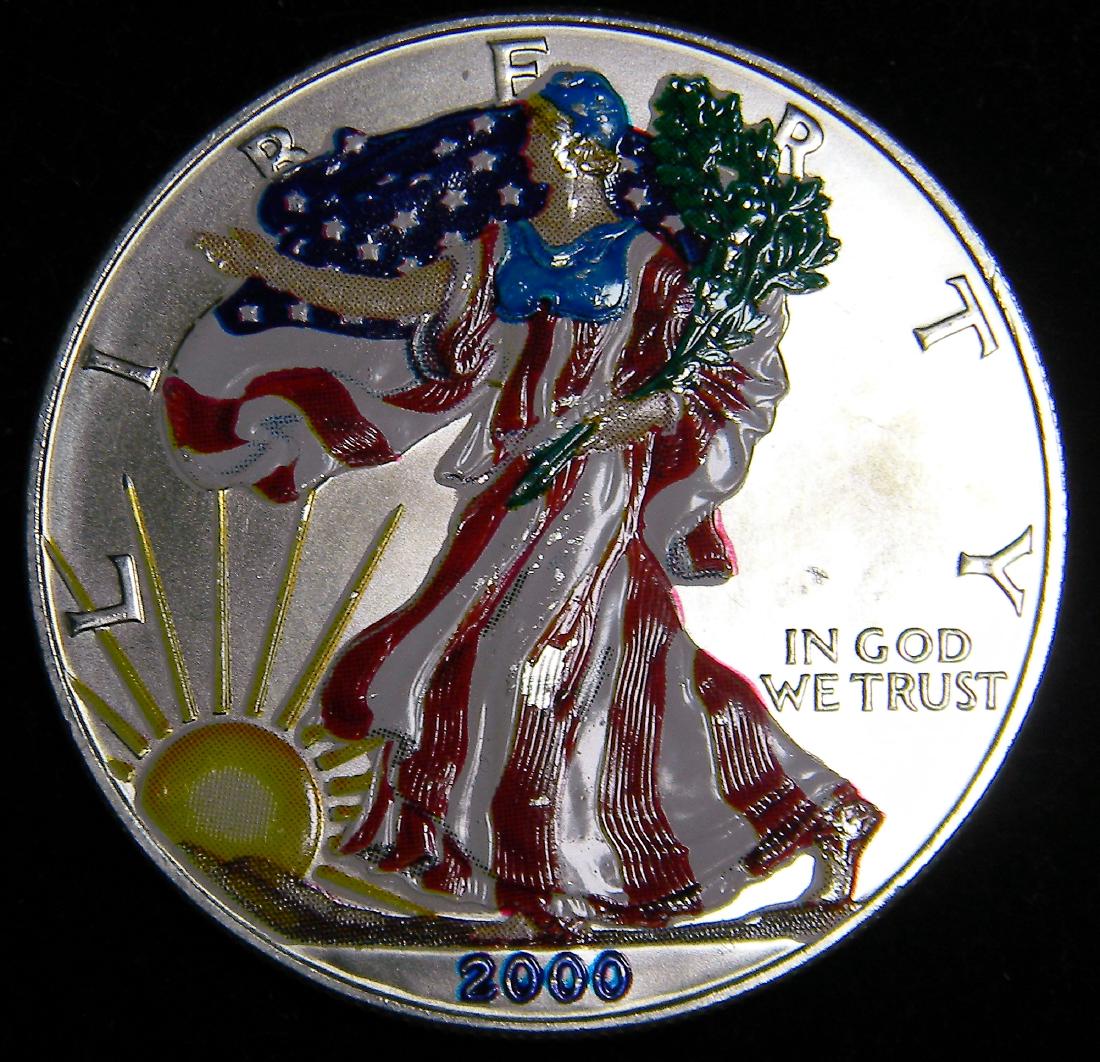 2000 Painted American 1 Oz. 0.999 Fine Silver Eagle (1 of 1)