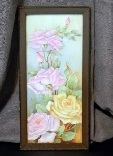 T&V TRESSEMANE & VOGT LIMOGES, FRANCE HAND-PAINTED TILE: A RARE ANTIQUE T&V LIMOGES FRANCE DECORATIVE ART TILE. Measures 15.5" x 7.5" This original T&V limoges piece has the makers stamp on back as well as the number 3662. Gorgeous detailed painting. Overal