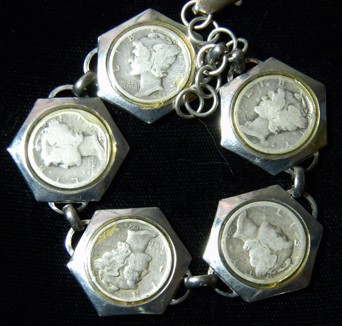 Vintage Mercury Dime Coin Bracelet 9 1/2 In L. (1 of 1)