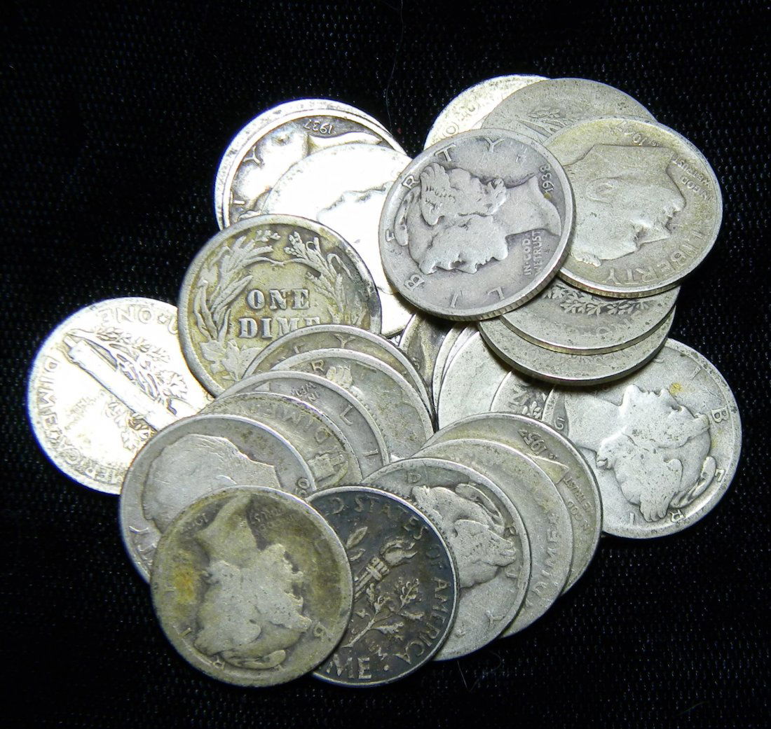 30X 90% Silver Dimes Barber, Mercury, Roosevelt $3.00 (1 of 2)