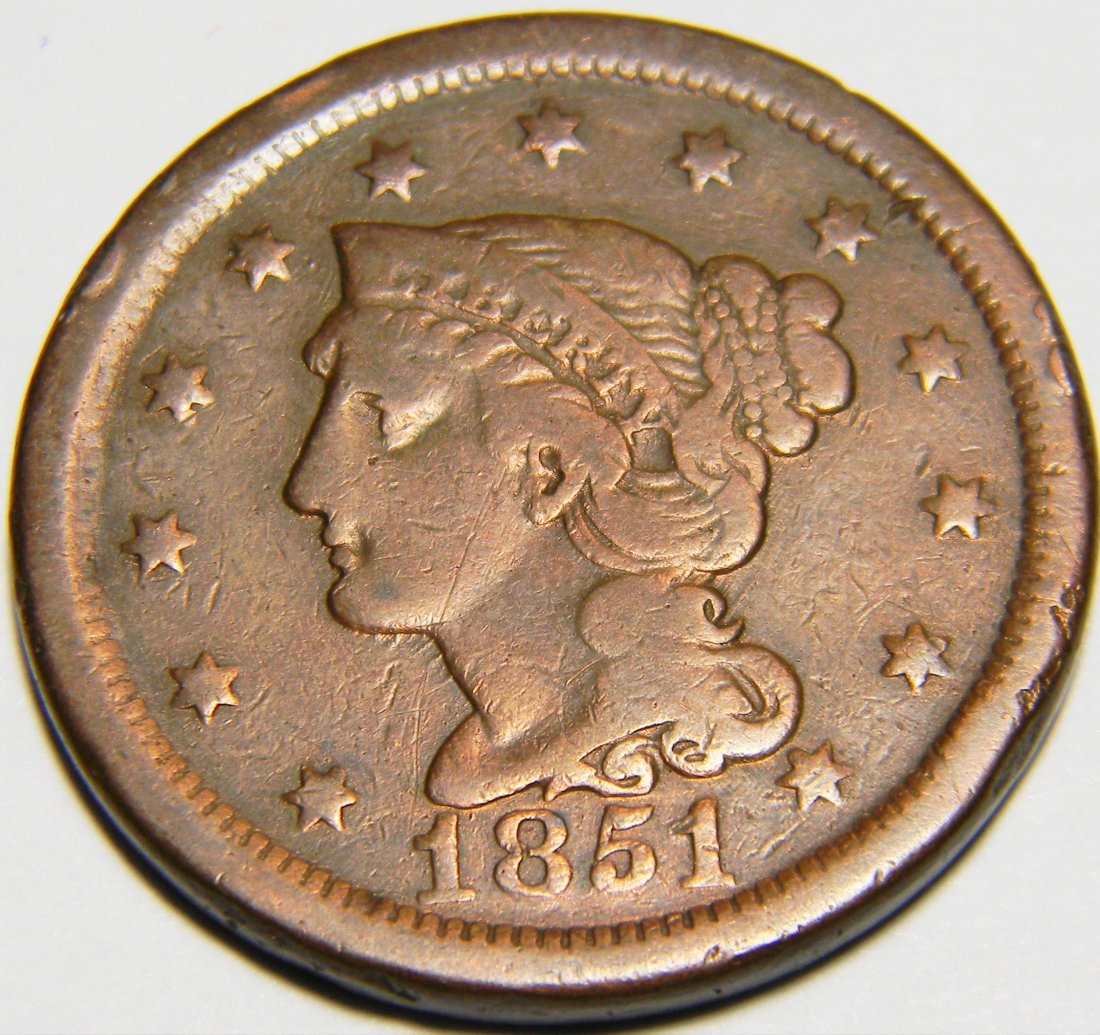 1851 Braided Hair Large Cent, Great Details (1 of 2)
