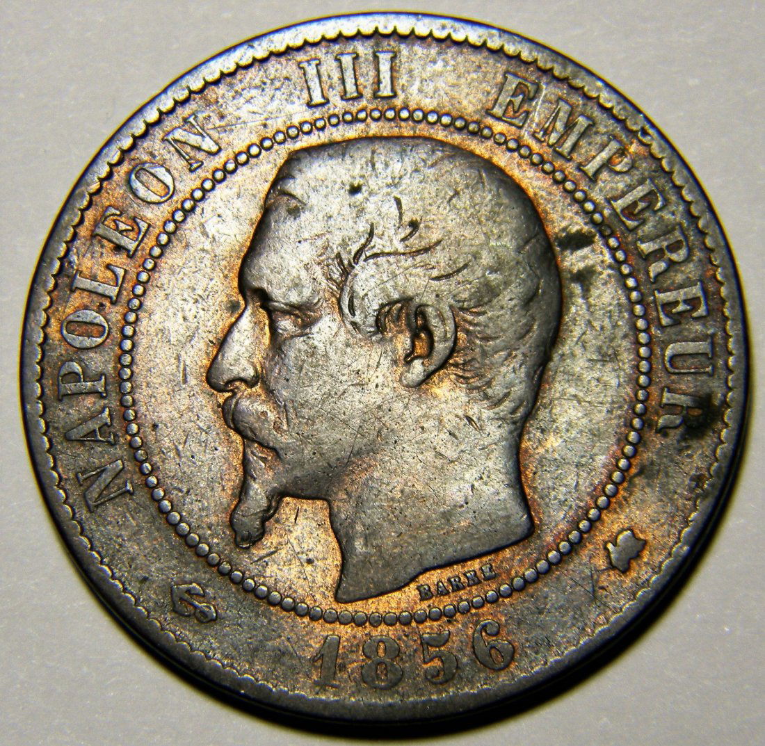 1856 Empire of France 10 Centimes Naoplean III F+ (1 of 2)