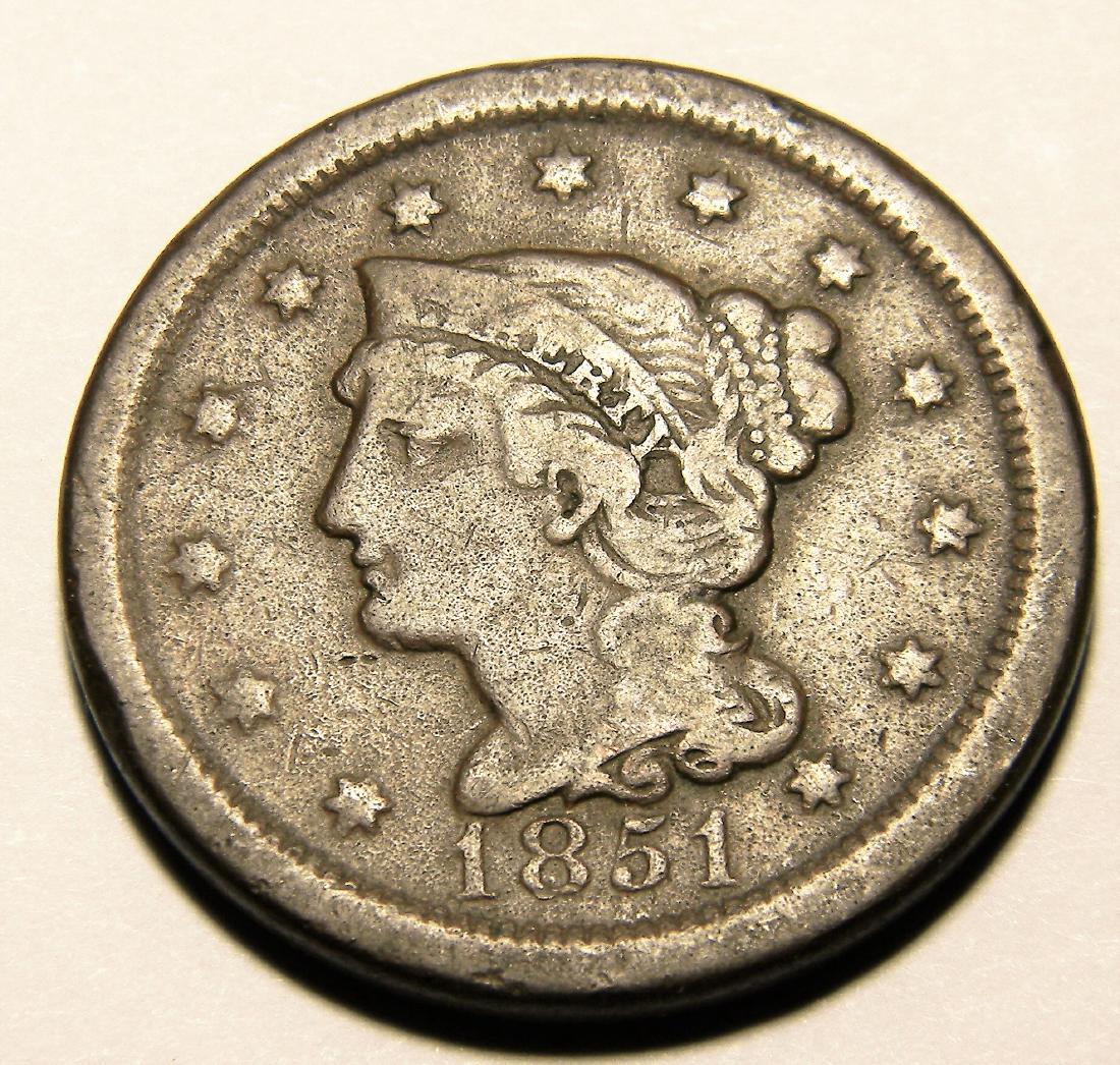 1851 Braided Hair Large Cent, Fine Details (1 of 2)