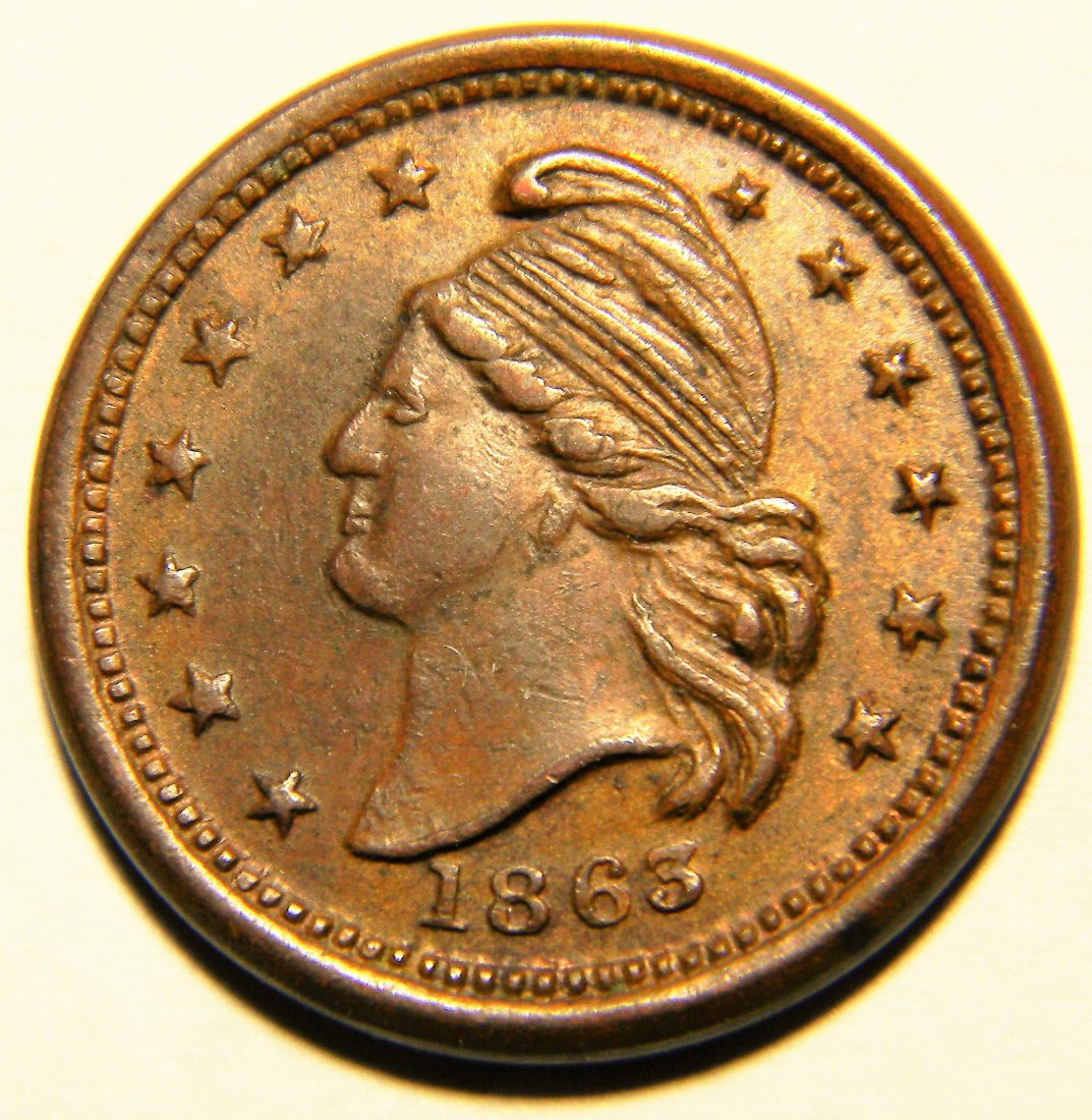1863 Civil War Token, Reverse Peace Forever, About (1 of 2)