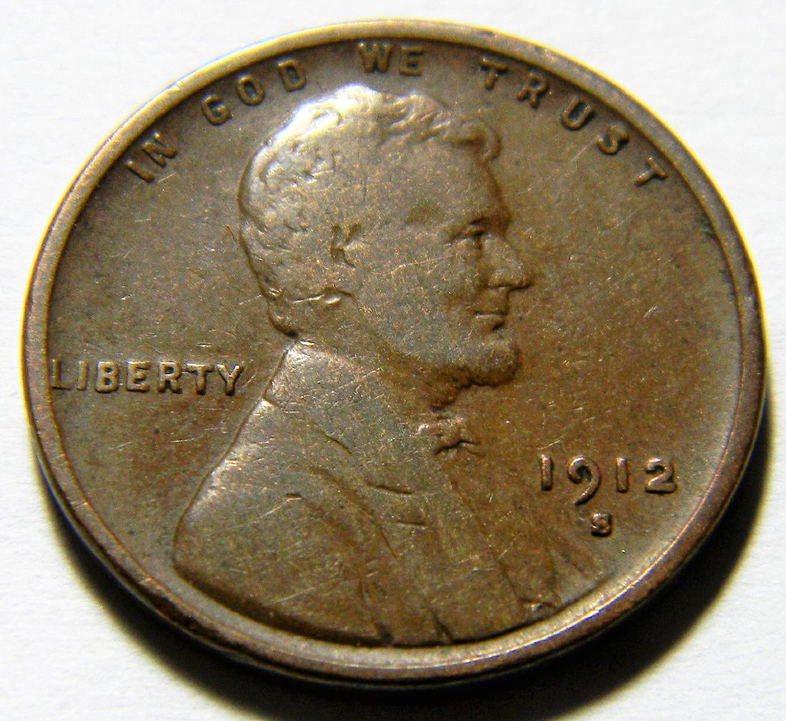 1912-S Semi-Key Date Lincoln Wheat Cent, Very Good + (1 of 2)