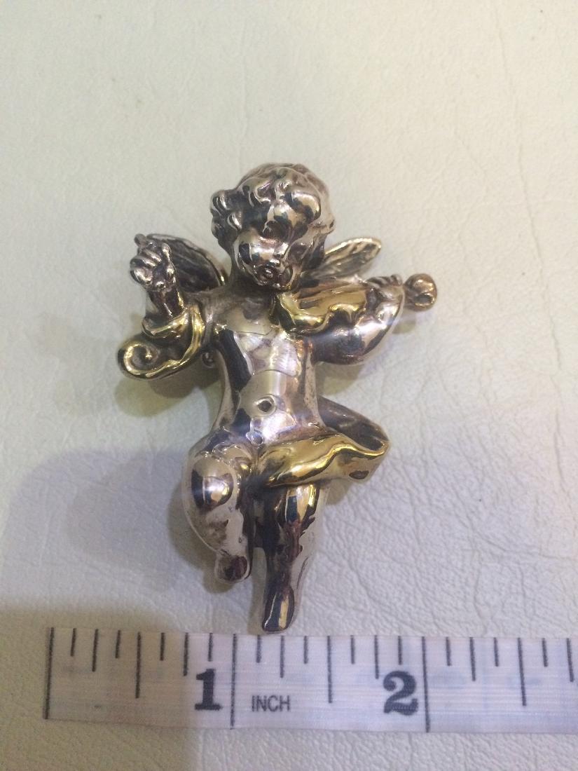 925 Sterling Silver Gold Cherub Angel Violin Brooch Pin (1 of 2)