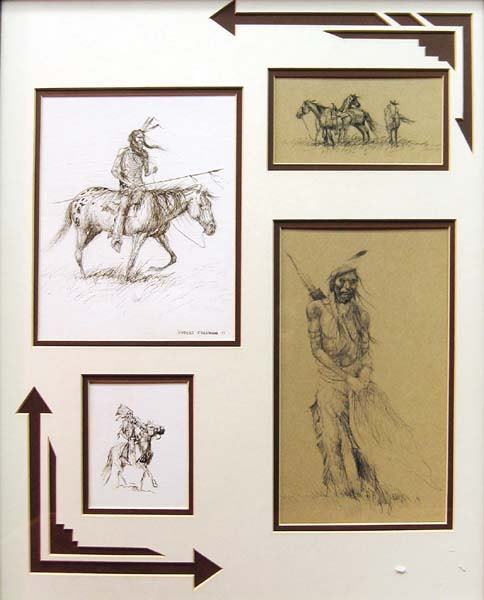 Robert Freeman (b. 1927): (4) Indian scenes in one frame (1973)Pen & Ink 15 x 13 overall